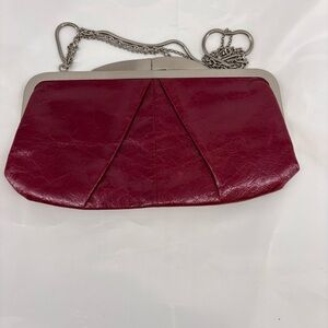 Hobo Burgundy Red Leather Small Clutch Purse Bag Wallet Silver Chain Clasp